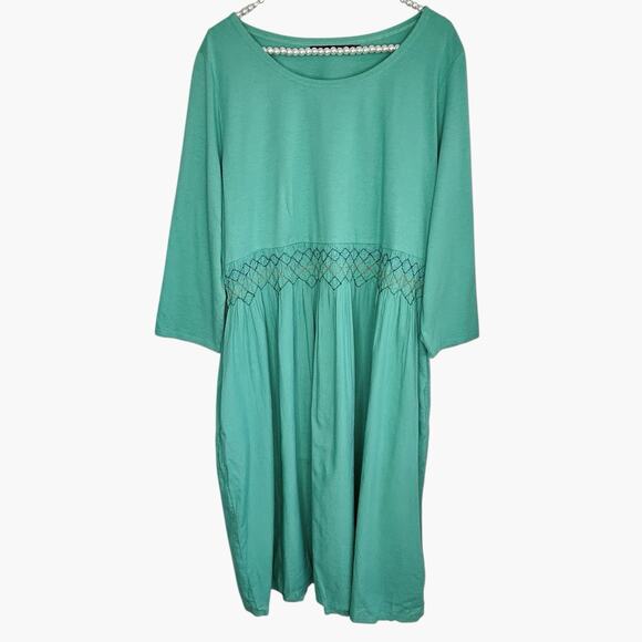 Gudren Sjoden Dresses & Skirts - Gudren Sjoden Tricot Smocked Waist Dress Boho Lagenlook Embroidered XL Peasant